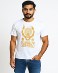 Kantara Official White Half Sleeve T-Shirt with Golden Illustration