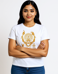 Kantara Official White Half Sleeve T-Shirt with Golden Illustration